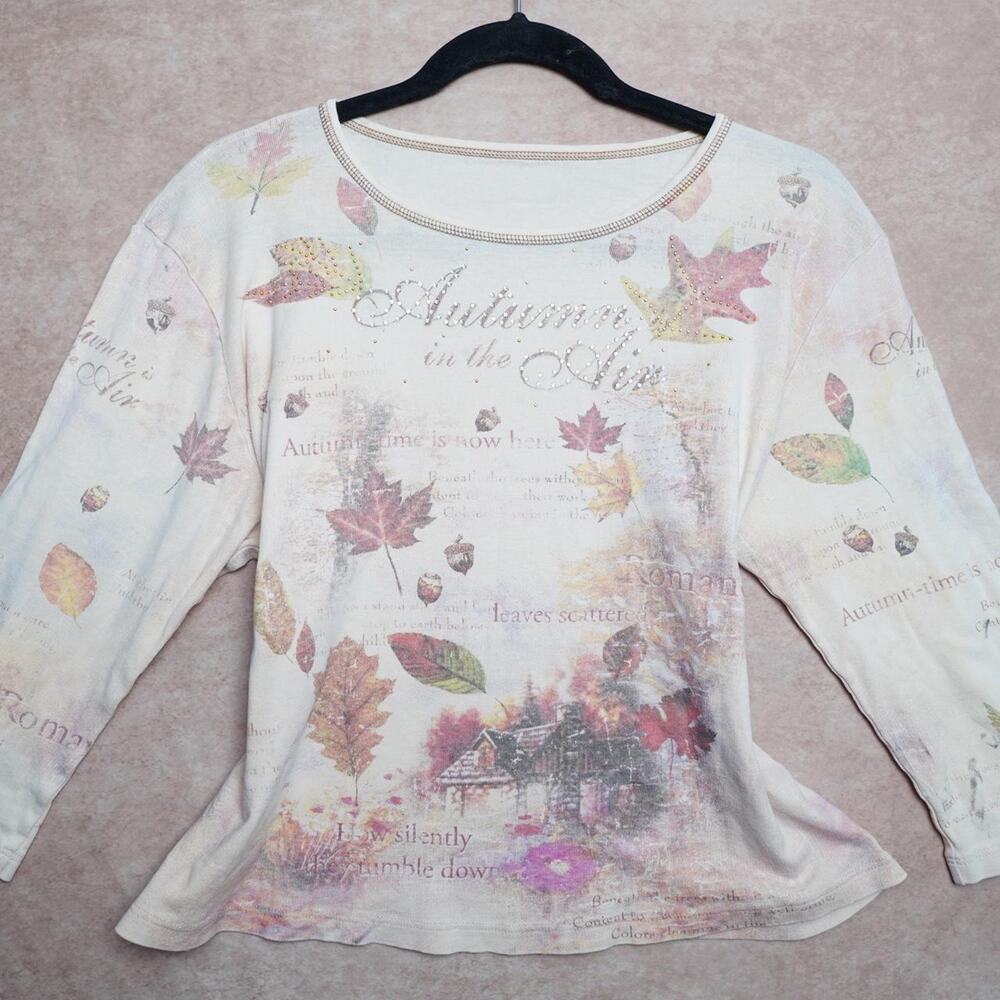 Autumn in the Air Rhinestone Top Fall Leaves M Y2K